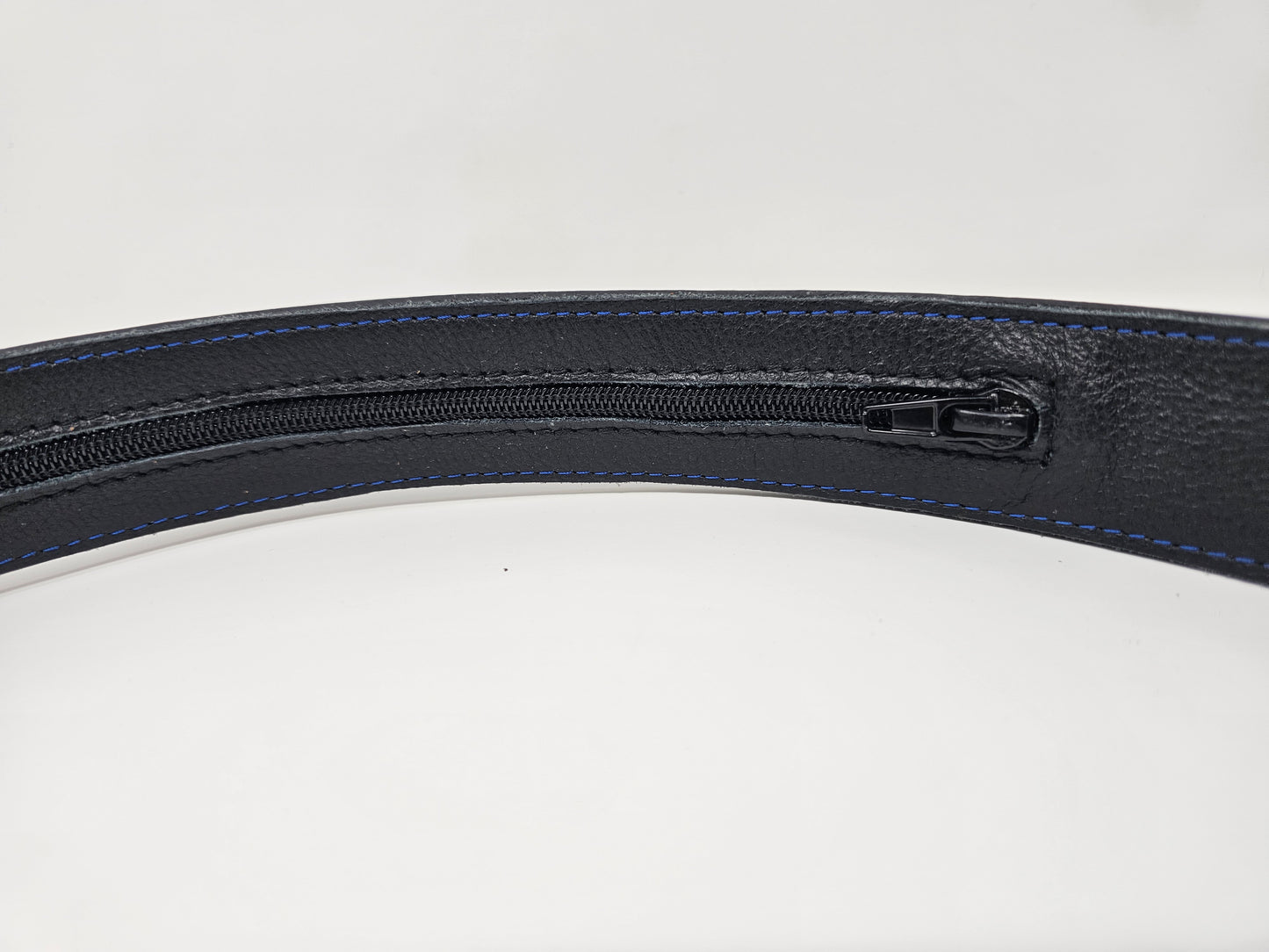 Concealment Money Belt - Leather Blue Stitch